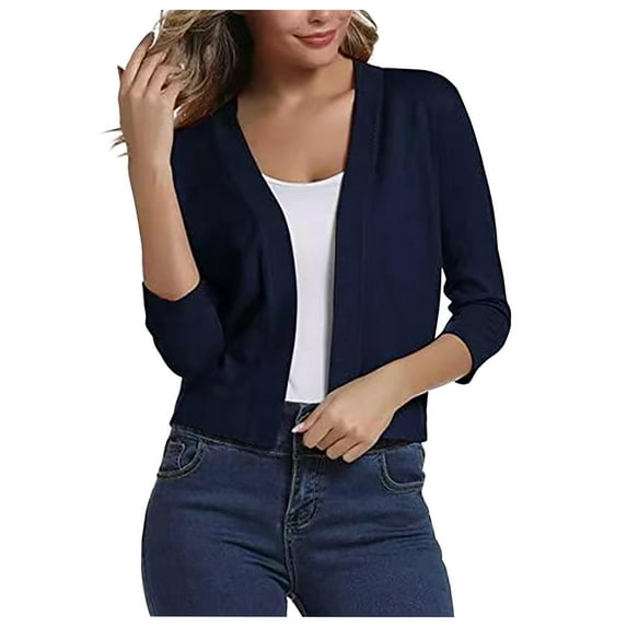 IROINNID Cardigan for Women Casual Basic Cardigan Soft Cropped All-match Knitted Sweater Plain Classic Cardigans,Dark Blue