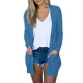 thumbnail image 1 of IROINNID Cardigan for Women Front Open Long Sleeve Loose Solid Color Cotton Blouse With Pocket,Blue, 1 of 7