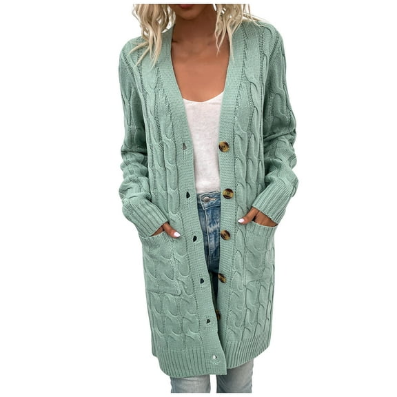 IROINNID Cardigan for Women Knitted Fall and Winter Front Open Button Down Cardigans Leisure Long Sweater Solid Basic Cardigan with Pocket,Mint Green
