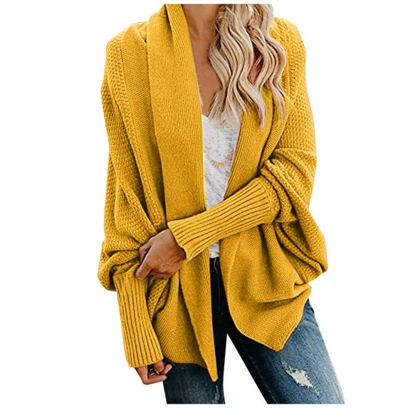 IROINNID Cardigan for Women Long Sleeve Knit Front Open Winter Cardigan Sweater Solid Coat,Yellow