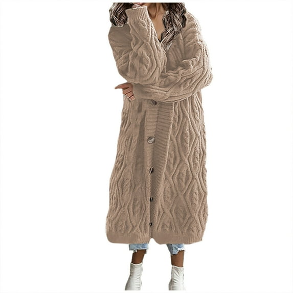 IROINNID Cardigan for Women Open Front Casual Solid Knitting Loose Cardigan Long Sleeve Sweaters Outerwear,Khaki