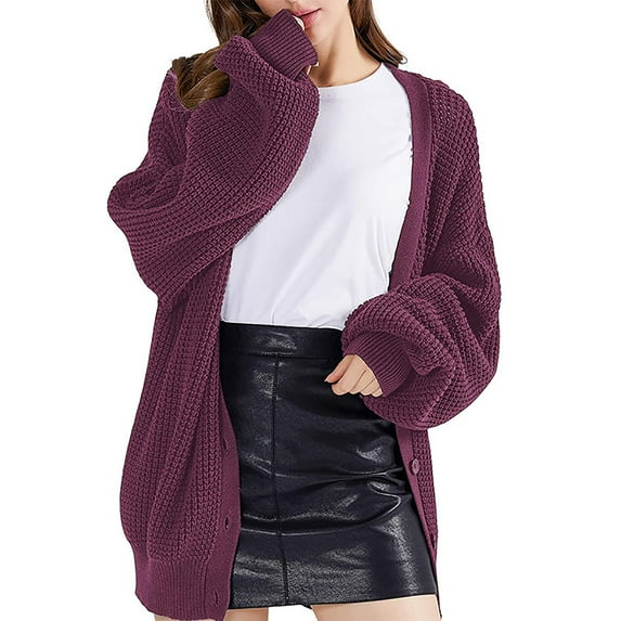 IROINNID Cardigan for Women Open Front Clearance Lightweight Solid Color Knitwear Outerwear Single Breasted Loose Sweater Cardigan Coat,Purple