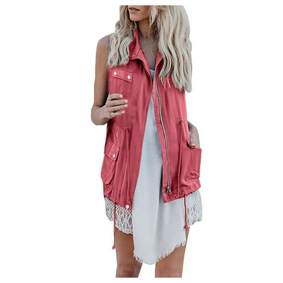 IROINNID Cardigan for Women Open Front Sleeveless Stretchy Jacket Vest With Zipper with Pocket,Burgundy