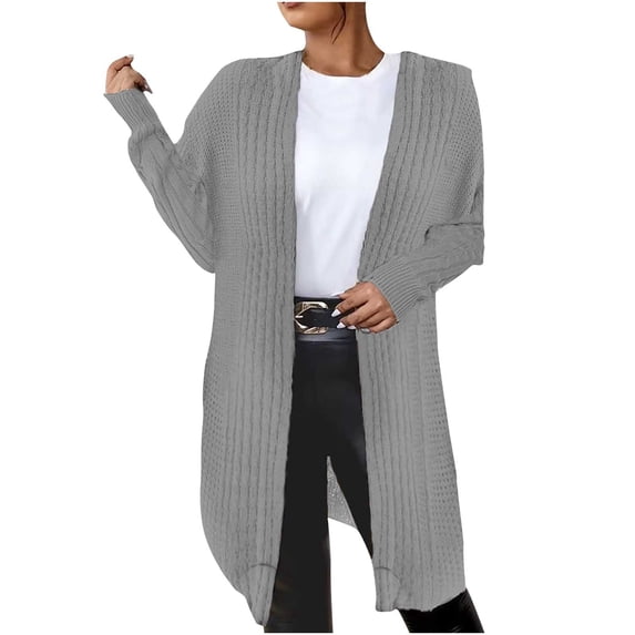 IROINNID Cardigan for Women Open Front Hood Cardigan Large Size Sweater Pocket Single Breasted Long Sleeves Coat,Gray