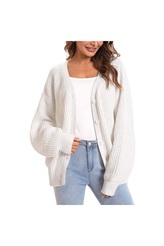 Cardigan for Women Open Front Lightweight Solid Color Knitwear Outerwear Single Breasted Loose Sweater Cardigan Coat,White