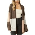 thumbnail image 1 of IROINNID Women's Open Front Jacket Long Sleeve Contrast Color Cardigan Outwear, Comfy Ladies Colorblock Sweater Knit Lapel Cardigan Jacket, 1 of 6