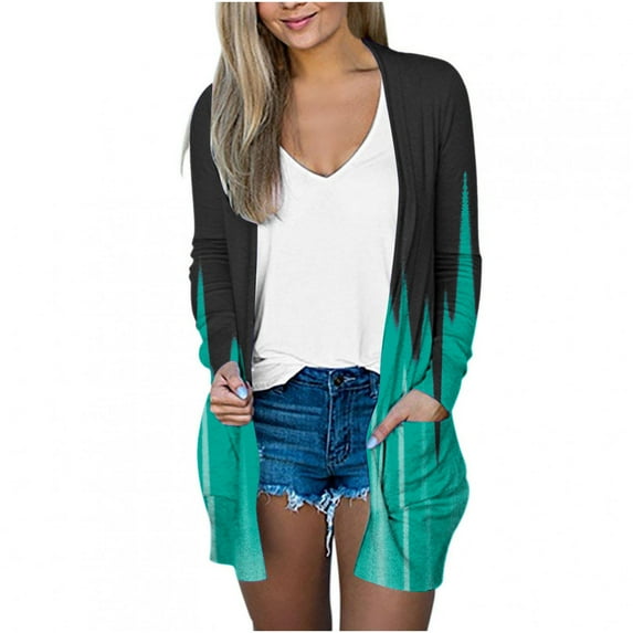 IROINNID Cardigan for Women Open Front Reduced Lightweight Outerwear Printed Long Sleeve Casual Lounge Cardigan with Pocket,Green