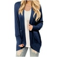 thumbnail image 1 of IROINNID Cardigan for Women Open Front Reduced Lightweight Solid Color Long Sleeve Cotton Outerwear Blouse And Button Cardigan with Pocket,Navy, 1 of 5