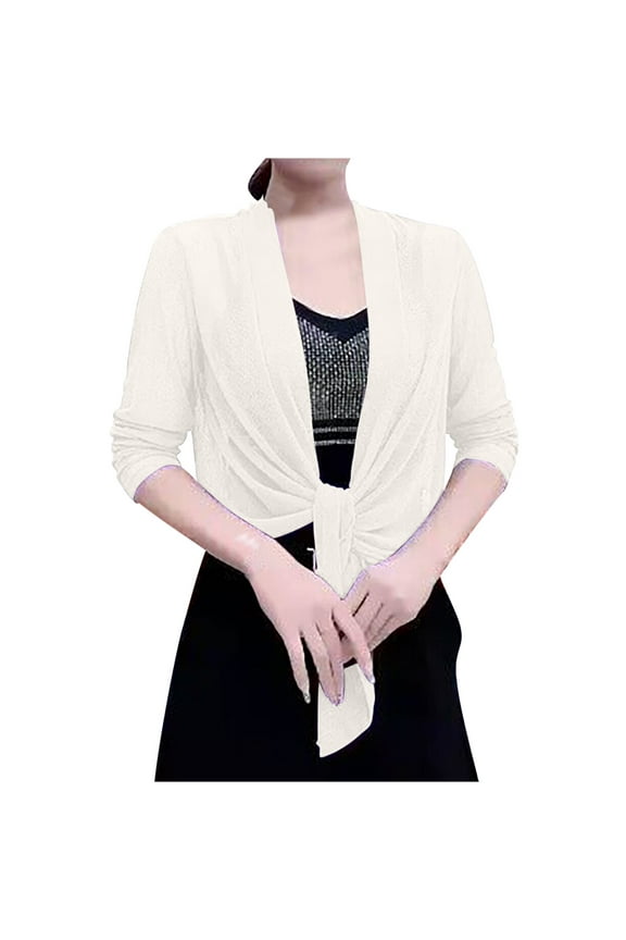 Cardigan for Women Soft Chiffon Open Front Long Sleeve Cardigans For Evening Party Casual Jacket,White