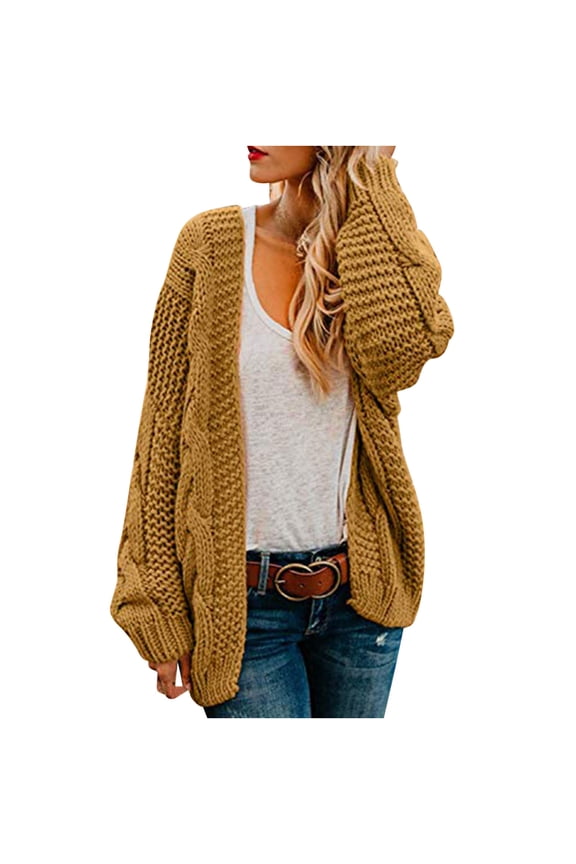 Cardigan for Women Winter Autumn Warm Knit Cardigans Loose Slouchy Oversized Sweaters Solid Front Open Cardigan with Pocket,Yellow