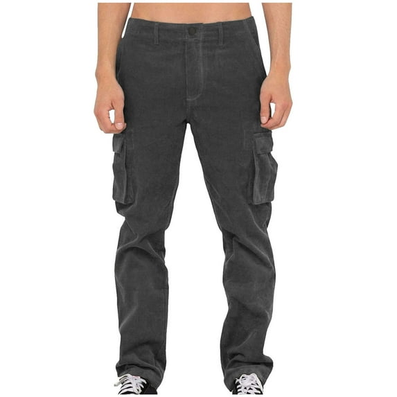 IROINNID Cargo Pants For Men Solid Color Button Zipper Outdoor Fitness Pants Elastic Waist Pants