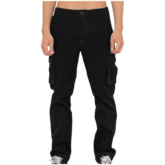 IROINNID Cargo Pants For Men Solid Color Button Zipper Outdoor Fitness Pants Elastic Waist Pants