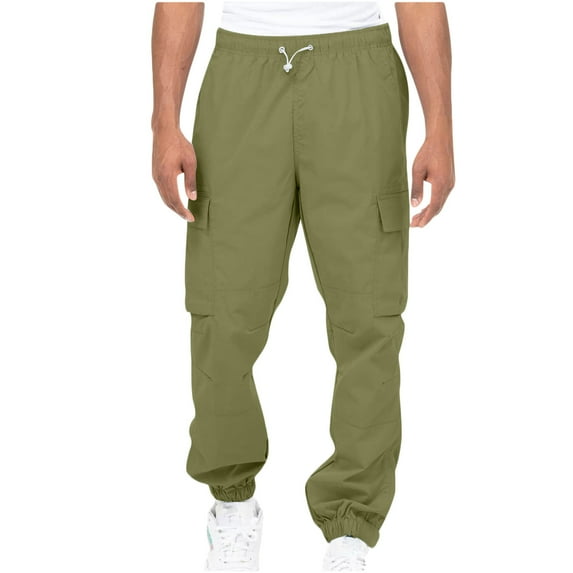 IROINNID Cargo Pants For Men Solid Color Multiple Pockets Outdoor Fitness Elastic Waist Pants