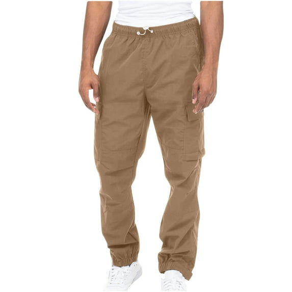 IROINNID Cargo Pants For Men Solid Color Multiple Pockets Outdoor Fitness Elastic Waist Pants