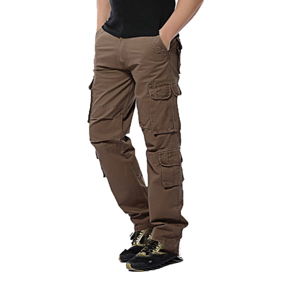 IROINNID Cargo Pants For Men Solid Color able Outdoor Overalls Large Multi Pocket Medium Waist Loose Mountaineering Elastic Waist Pants