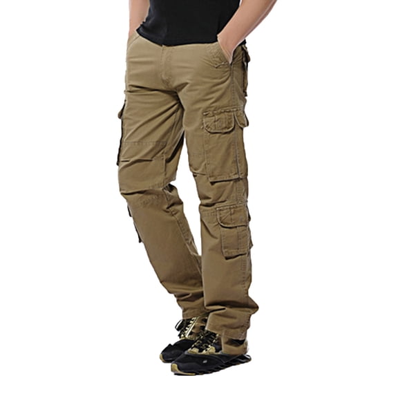 IROINNID Cargo Pants For Men Solid Color able Outdoor Overalls Large Multi Pocket Medium Waist Loose Mountaineering Elastic Waist Pants