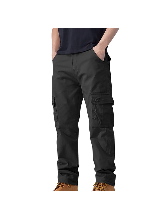 Cargo Pants for Men Cotton Solid Straight Leg Work Pants Casual Cargo Pants Cotton Comfy Trousers,Black