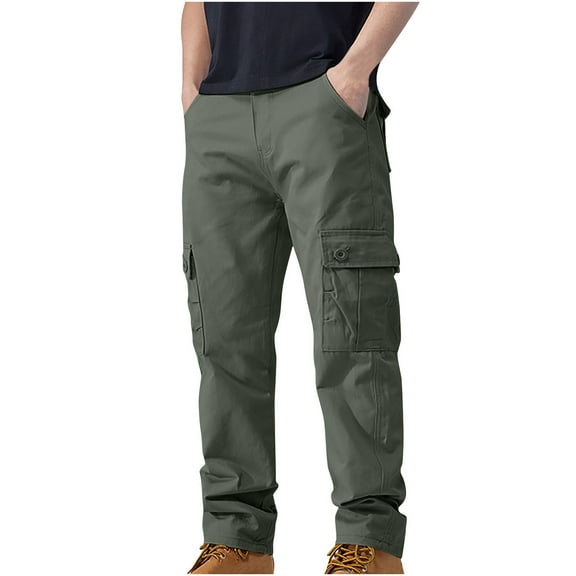 IROINNID Cargo Pants for Men Cotton Solid Straight Leg Work Pants Casual Cargo Pants Cotton Comfy Trousers,Olive Green