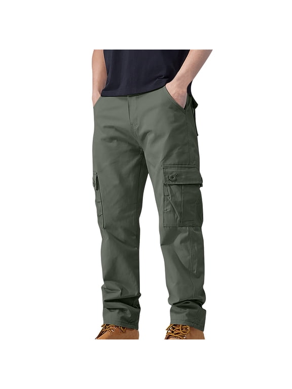 Cargo Pants for Men Cotton Solid Straight Leg Work Pants Casual Cargo Pants Cotton Comfy Trousers,Olive Green