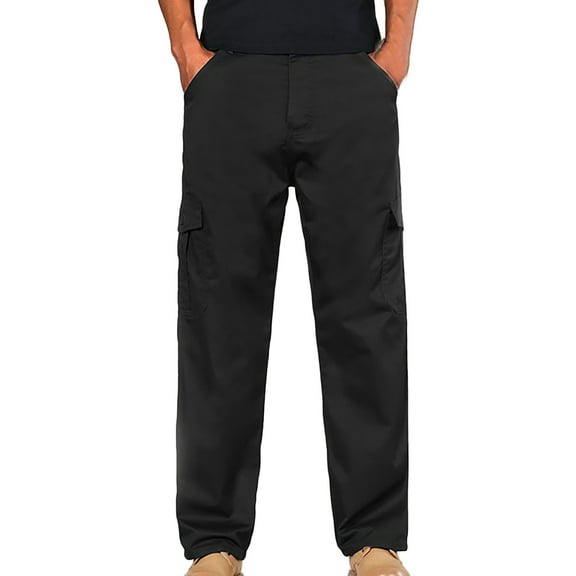 IROINNID Cargo Pants for Men Cotton Solid Straight Leg Work Pants Casual Loose Fit Cargo Pants Cotton Comfy Trousers,Black