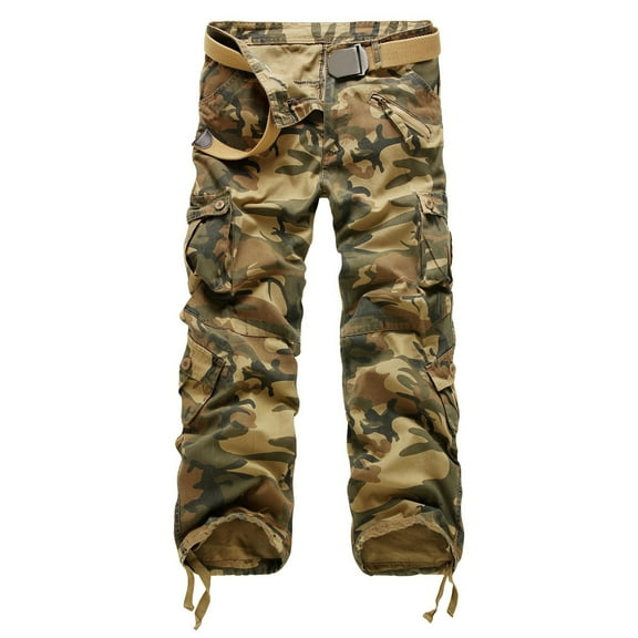 IROINNID Cargo Pants for Men Outdoor Military Pants Camo Wear Resistant Casual Loose Pants with Multi-Pocket,Yellow
