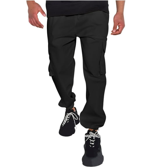 IROINNID Cargo Pants for Men Reduced Joggers Sports Pants Cotton Casual Sweatpants Trousers Long Pants,Black