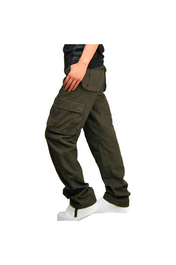 Cargo Pants for Men Outdoor Wide Leg Cargo Camo Relaxed Fit Casual Cotton Military Pants with Multi-Pocket,Olive Green