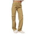 thumbnail image 1 of IROINNID Cargo Pants for Women Solid Full Length Pants Straight Versatile Flat Front Cargo Pants,Brown, 1 of 6