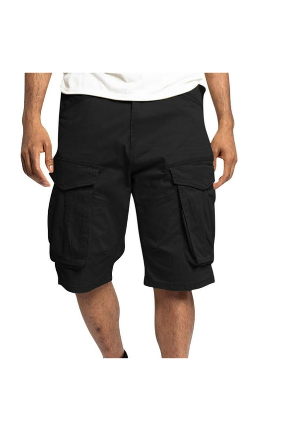 Cargo Shorts for Men Pure Color Outdoors Pocket Beach Work Trouser Cargo Shorts Pant,Black