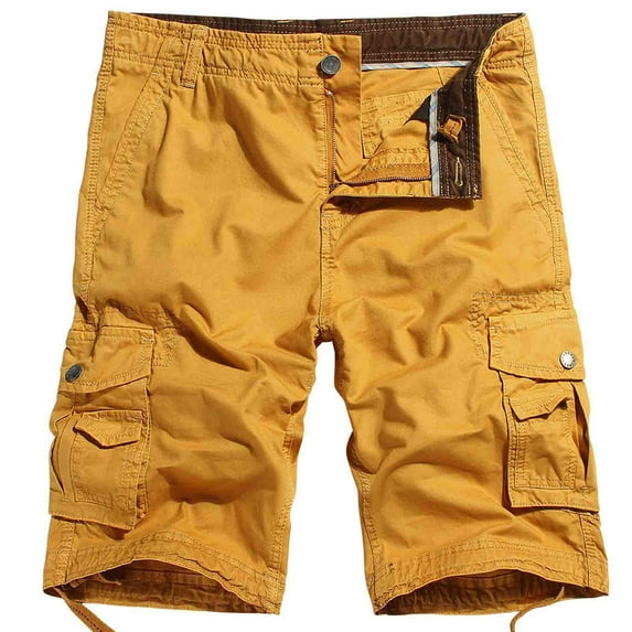 IROINNID Cargo Shorts for Men Workwear Shorts Slim Fit Multi Pocket Zipper Straight Leg Five Piece Pants, Outdoor Sports Shorts,Yellow