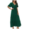 thumbnail image 1 of IROINNID Casual Dresses For Women Going Out Elegant Fashion Short-sleeved V-neck High-waistband Long Dress Clearance, 1 of 5