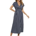 thumbnail image 1 of IROINNID Casual Dresses For Women Going Out Loose V-Neck Short Sleeve Strip Long Dress Cheap, 1 of 6