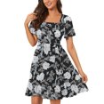 thumbnail image 1 of IROINNID Casual Dresses For Women Puff Sleeve Printed Leisure Short Sleeve Square Neck Dress Summer, 1 of 6