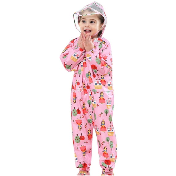 IROINNID Children's One Piece Cute Cartoon Printed Hooded Waterproof Raincoat
