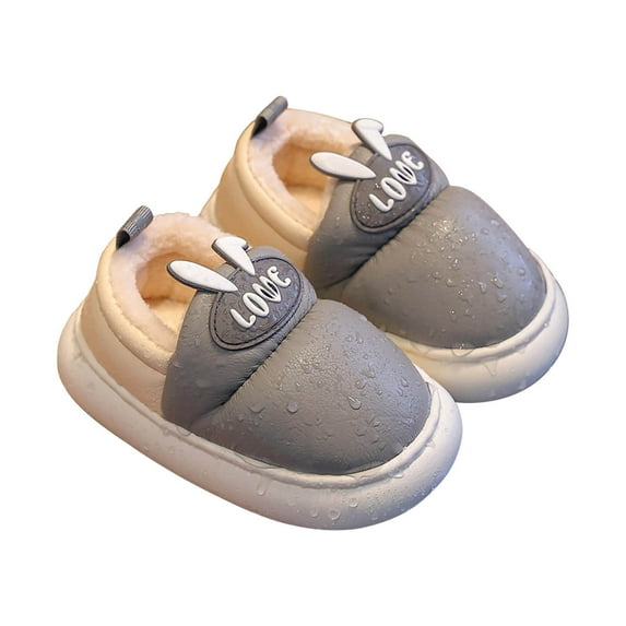 IROINNID Children's Winter Plush Slippers Thick PU Waterproof Non-Slip Boys/Girls Soft Sole Indoor Slipper, Size 18M-11Y