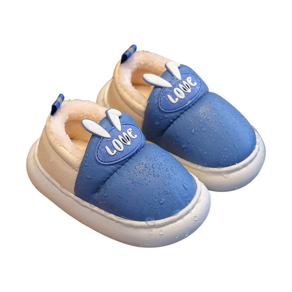 IROINNID Children's Winter Plush Slippers Thick PU Waterproof Non-Slip Boys/Girls Soft Sole Indoor Slipper, Size 18M-11Y