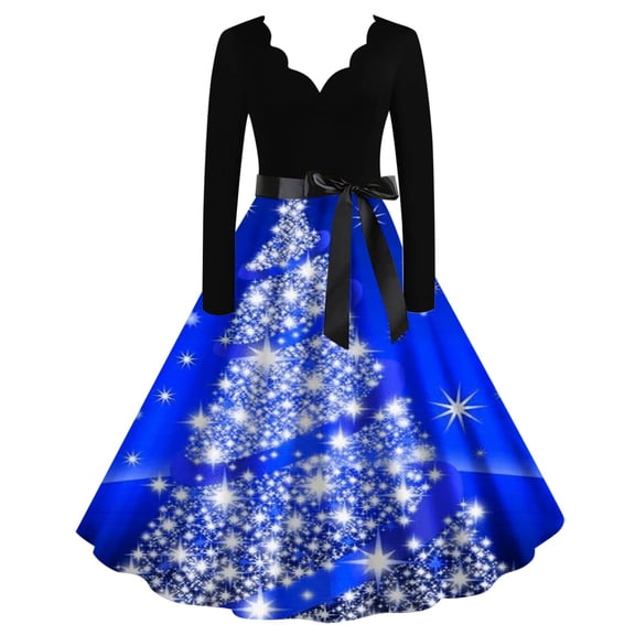 IROINNID Christmas Dresses for Women Long Sleeve Christmas Print V-Neck Knee-High A-Line Dress ,Green