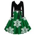 thumbnail image 1 of IROINNID Christmas Dresses for Women Long Sleeve Christmas Print V-Neck Knee-High Dress,Olive Green, 1 of 4