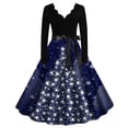 thumbnail image 1 of IROINNID Christmas Dresses for Women Reduced Long Sleeve Christmas Print V-Neck Knee-High Dress,Navy, 1 of 4