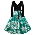 thumbnail image 1 of IROINNID Christmas Dresses for Women Sales Long Sleeve Christmas Print V-Neck Knee-High Dress,Green, 1 of 4