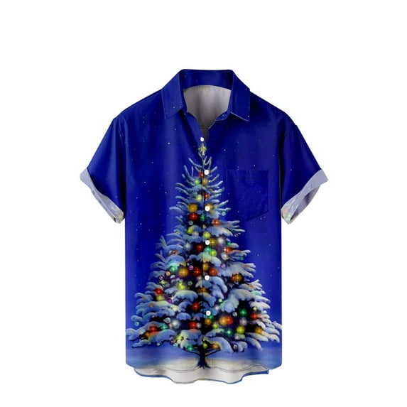 IROINNID Christmas Hawaiian Shirt for Men Button Up Short Sleeve Graphic Print Xmas Gift Christmas Vacation Shirt,Blue
