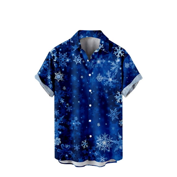 IROINNID Christmas Hawaiian Shirt for Men Button Up Short Sleeve Graphic Print Xmas Gift Christmas Vacation Shirt,Dark Blue