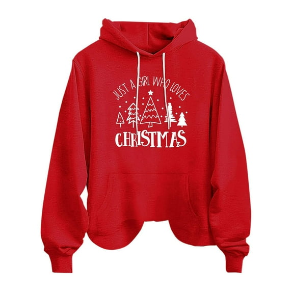 IROINNID Christmas Hoodies for Women Loose Fit Hooded Pullover Print Lightweight Ladies Casual Pullover Hoodie,Red