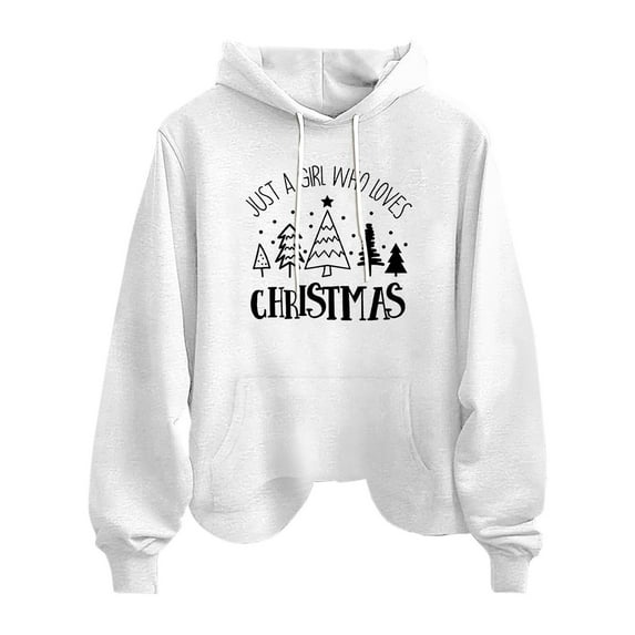 IROINNID Christmas Hoodies for Women Loose Fit Hooded Pullover Print Lightweight Ladies Casual Pullover Hoodie,White