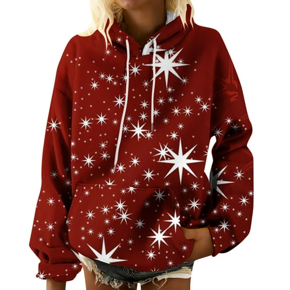 IROINNID Christmas Hoodies for Women Winter Thicken Hooded Sweatshirt Loose Fit Casual Pullover with Pocket,Burgundy