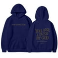 thumbnail image 1 of IROINNID Christmas Hoodies for Women You Are Loved By God Print Hooded Pullover Winter Thicken Fleece Tops with Pocket,Dark Blue, 1 of 2