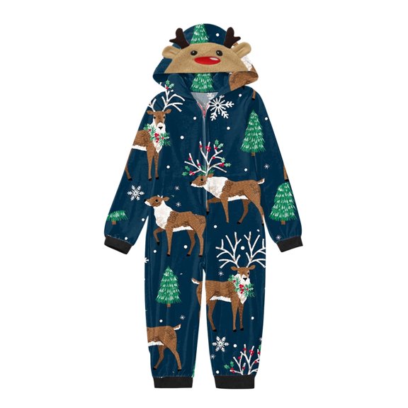 IROINNID Christmas Jumpsuit Clothing for Family Warm Christmas Printed One-Piece Home Wear Hooded Clothing Kids Jumpsuit