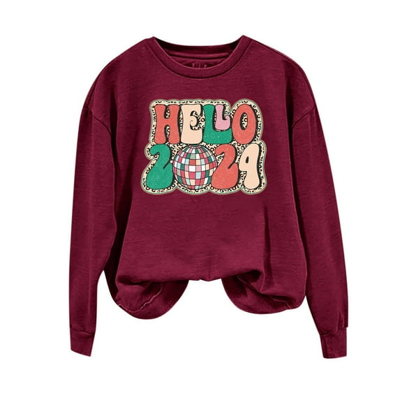 IROINNID Christmas Long Sleeve Shirts for Women Christmas Printed Crewneck Pullover Loose Fitting Tops Casual Holiday Trendy Shirts,Red
