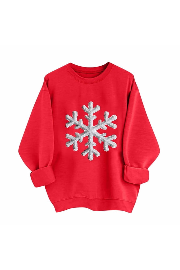 Christmas Long Sleeve Shirts for Women Crewneck Holiday Shirt Printed Casual Loose Fit Pullover Classic Tops(Z02#Red,2XL)