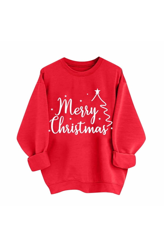 Christmas Long Sleeve Shirts for Women Crewneck Holiday Shirt Printed Casual Loose Fit Pullover Classic Tops(Z04#Red,2XL)